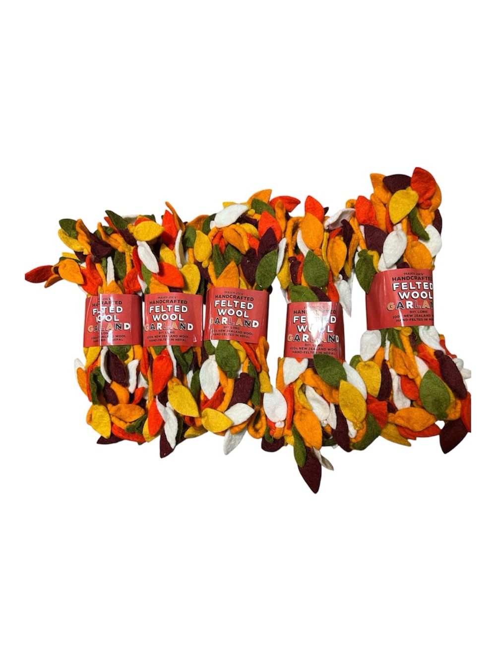 Trader Joe's Handcrafted Felted Wool Garland 9 ft. Long 100% New Zealand Wool 5x
